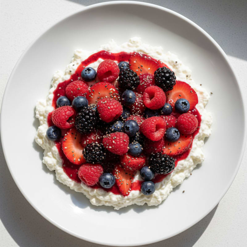 Silky Cottage Cheese Protein Pudding with Mixed Berries