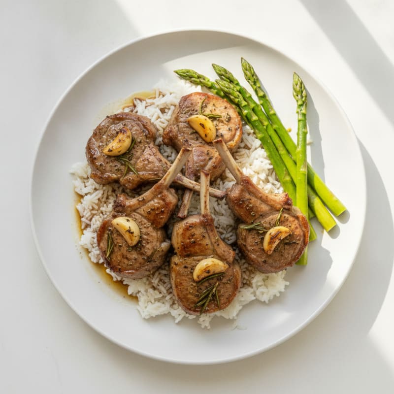 Herb-Roasted Lamb Chops with Steamed Rice