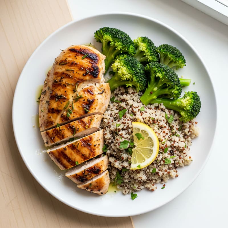 Grilled Chicken Breast with Quinoa and Steamed Broccoli