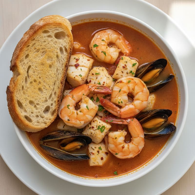 Classic Seafood Cioppino with Crusty Bread