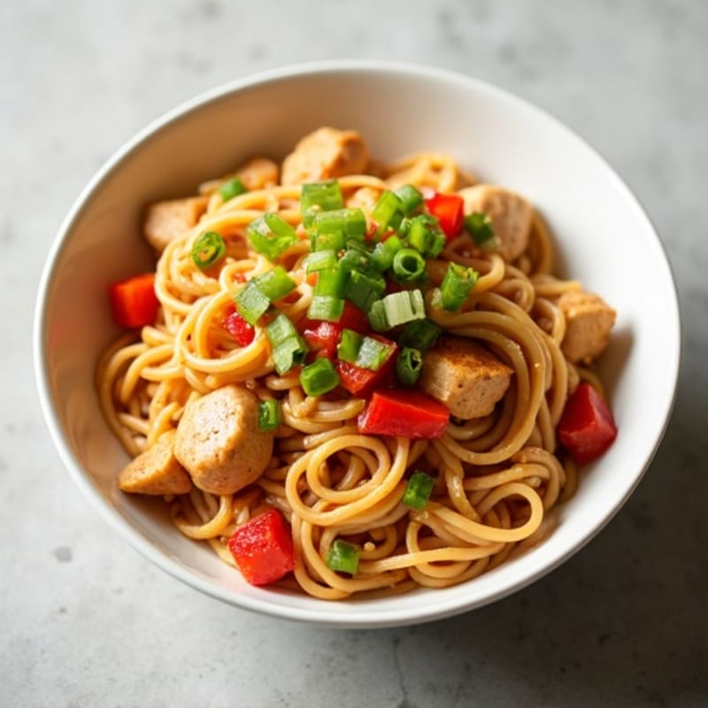 Creamy Spicy Peanut Noodles with Lean Ground Chicken