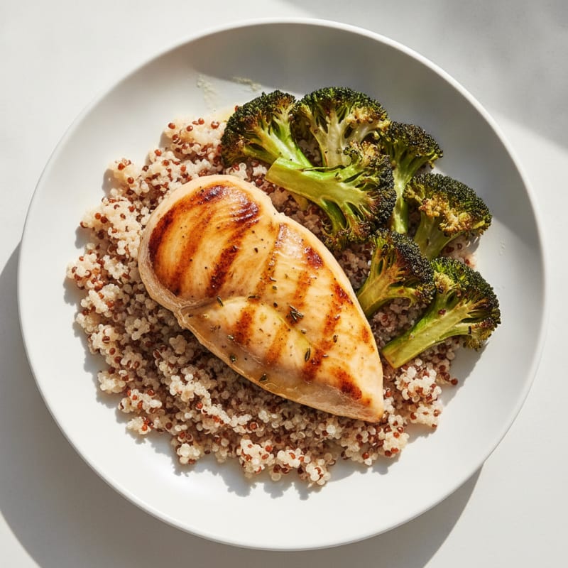 Grilled Chicken Breast with Quinoa and Roasted Broccoli