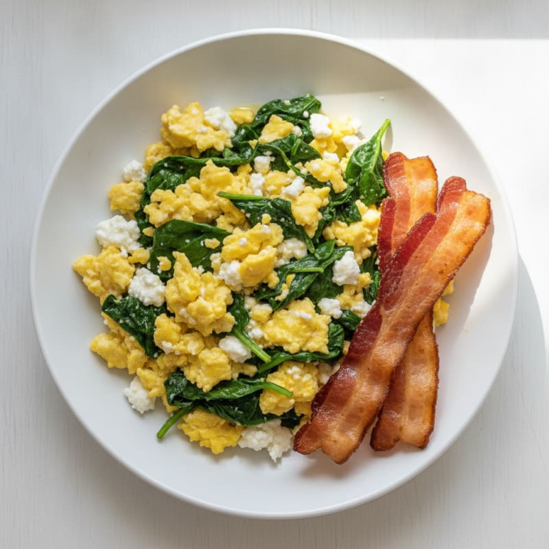 Cottage Cheese Scramble with Spinach and Turkey Bacon