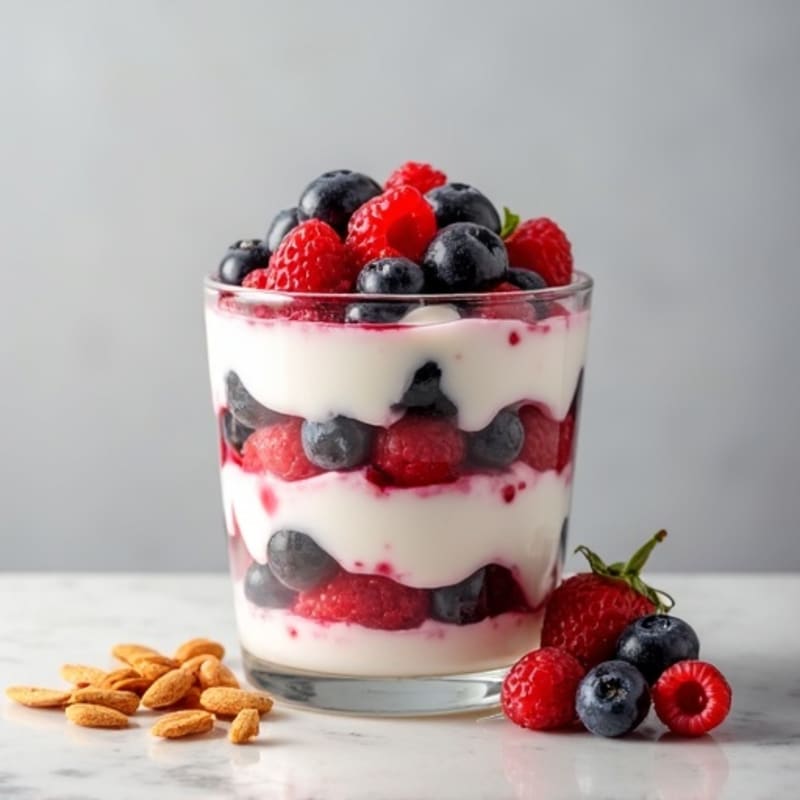 Greek Yogurt Protein Parfait with Mixed Berries and Almonds