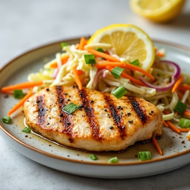 Grilled Chicken Breast with Crunchy Cabbage Slaw and Lemon Vinaigrette