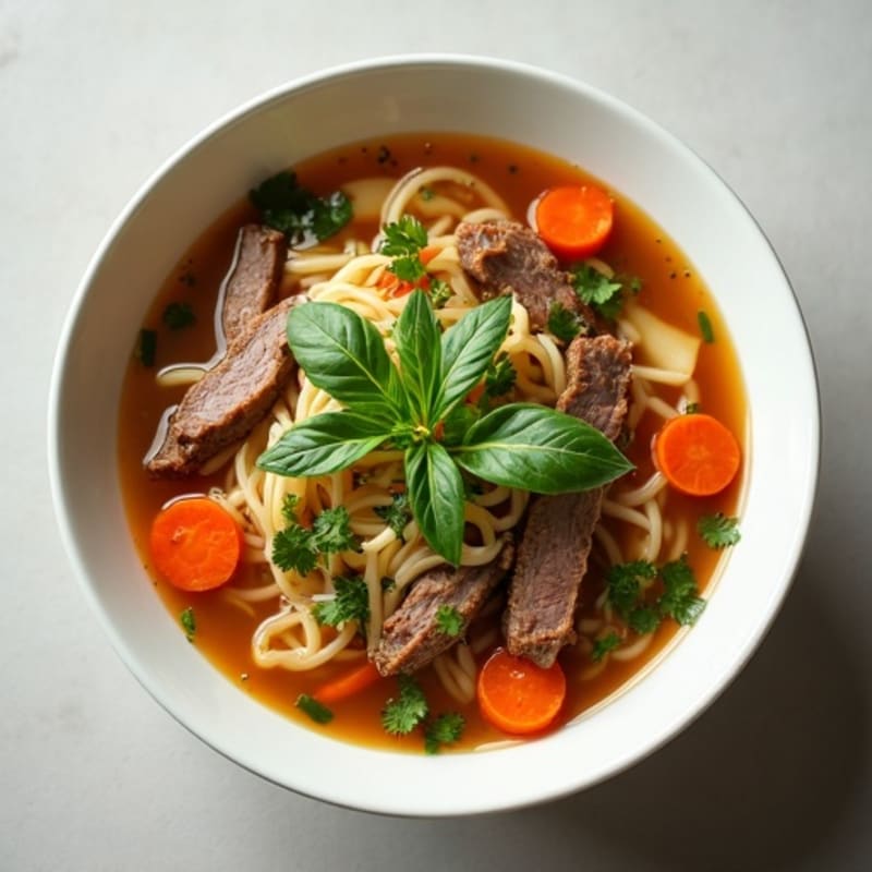 Lean Beef and Rice Noodle Soup with Fresh Herbs