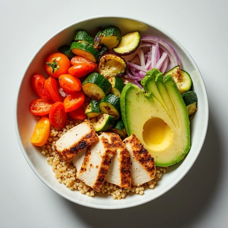 Grilled Chicken and Quinoa Bowl with Roasted Vegetables