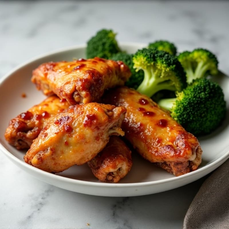 Crispy Baked Honey Garlic Chicken Wings with Roasted Broccoli