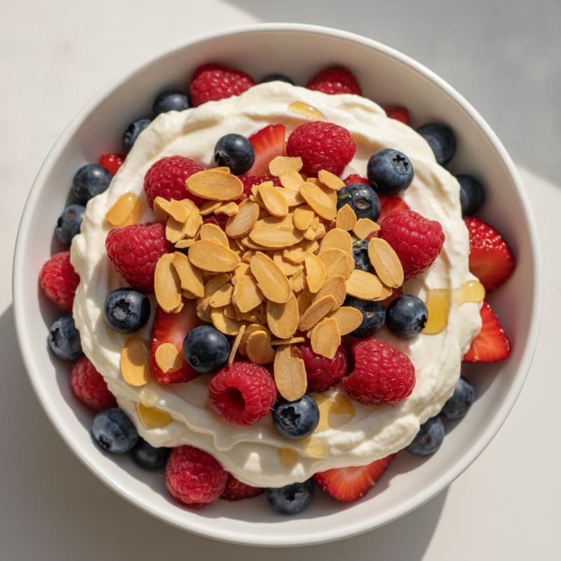 Greek Yogurt Protein Parfait with Mixed Berries and Almonds