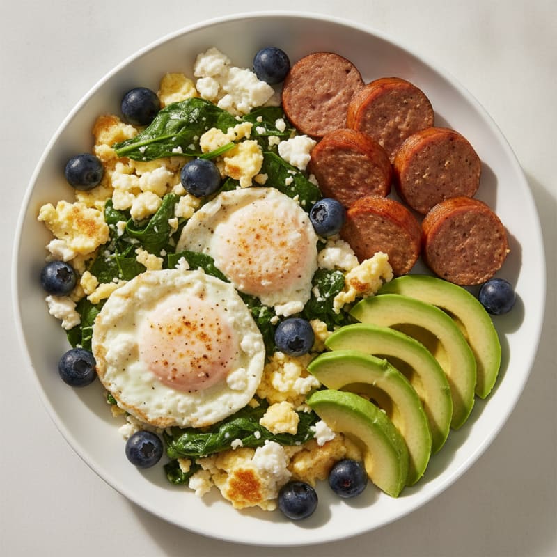 Cottage Cheese Scramble with Spinach and Turkey Sausage