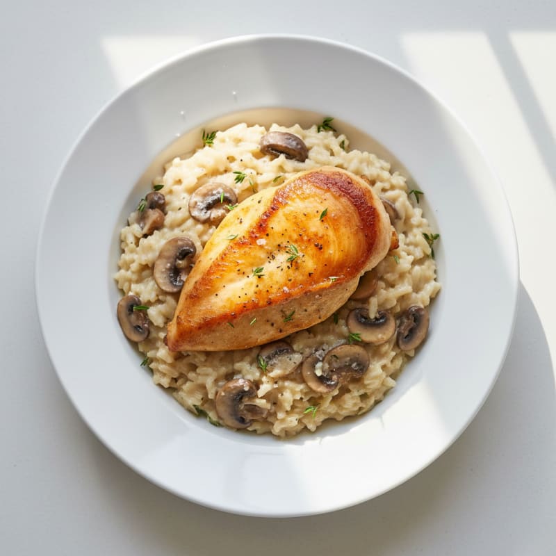 Creamy Mushroom Risotto with Parmesan and Roasted Chicken
