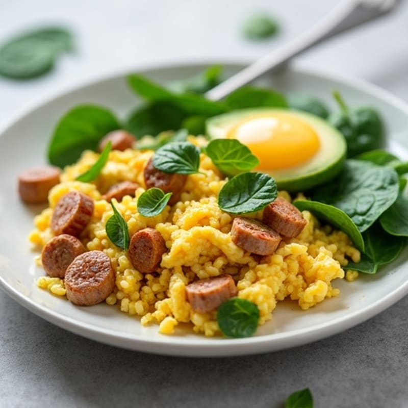 Egg White Scramble with Turkey Sausage and Spinach