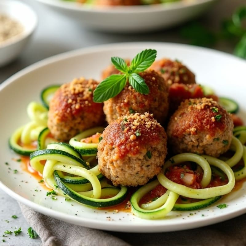 Herb-Crusted Lean Turkey Meatballs with Zucchini Noodles