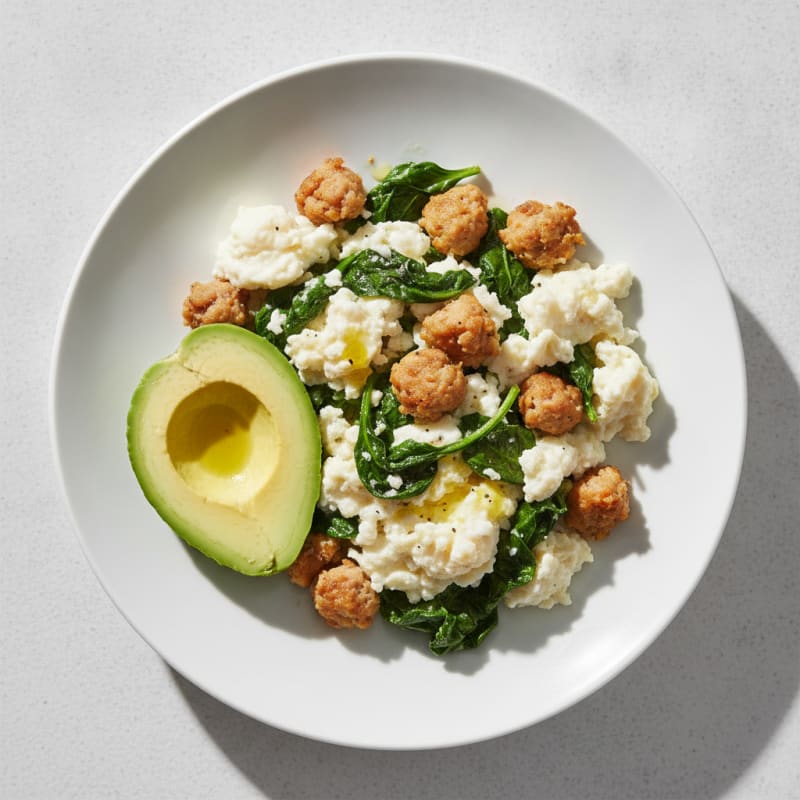 Egg White Scramble with Spinach and Turkey Sausage