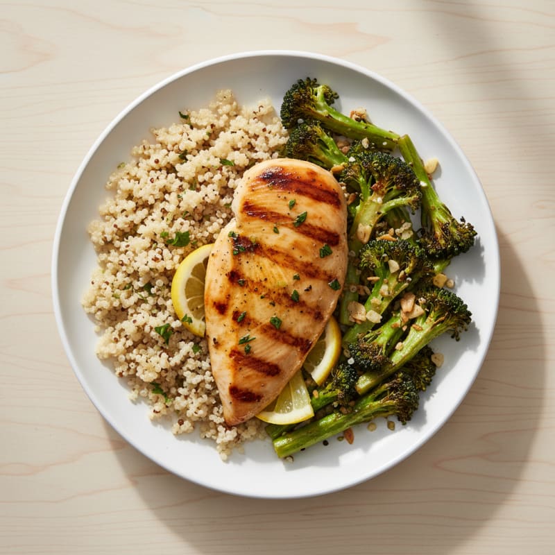 Grilled Chicken Breast with Quinoa and Roasted Broccoli