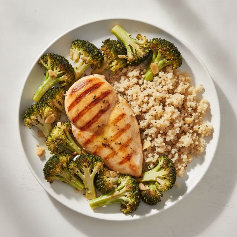 Grilled Chicken Breast with Roasted Broccoli and Quinoa