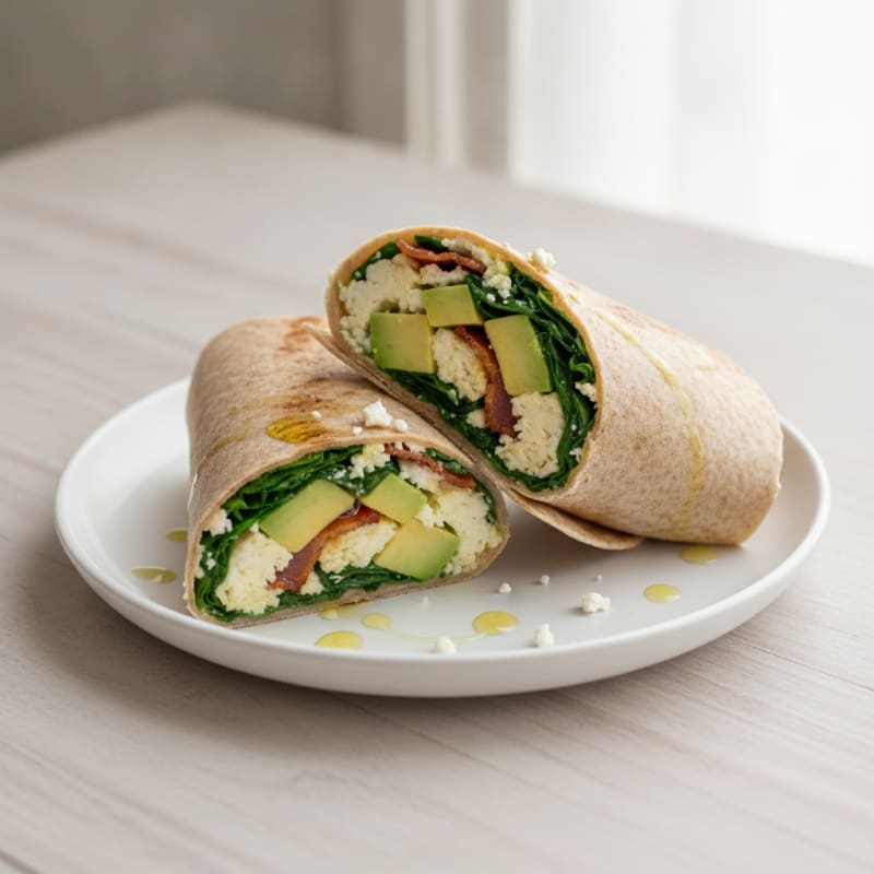 Crispy Turkey Bacon and Egg White Breakfast Wrap with Spinach