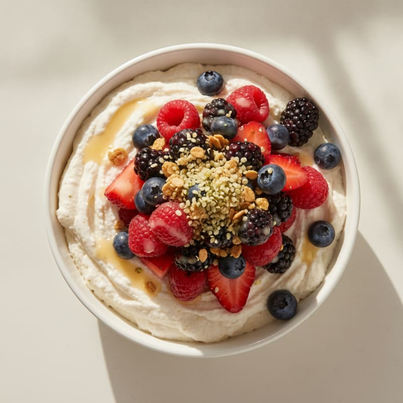 Greek Yogurt Protein Mousse with Mixed Berries