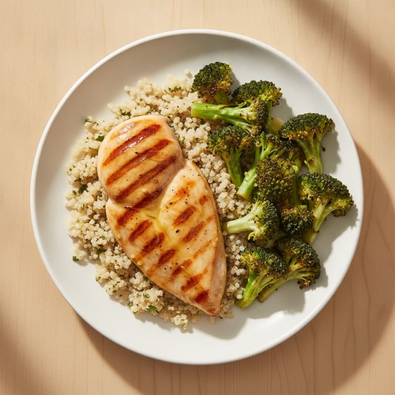 Grilled Chicken Breast with Quinoa and Roasted Broccoli