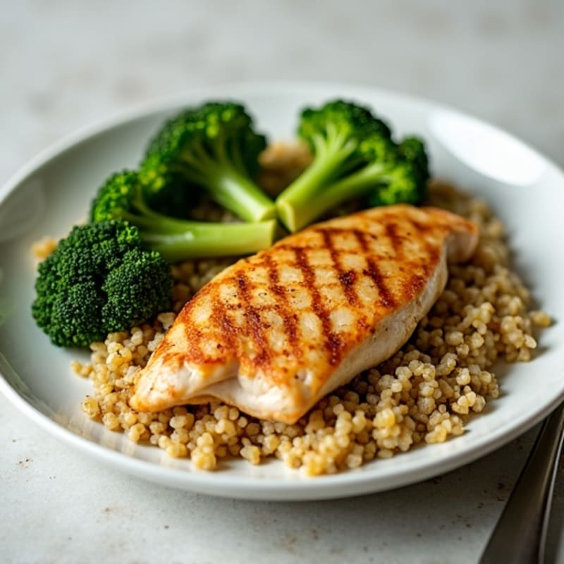 Grilled Chicken Breast with Quinoa and Roasted Broccoli