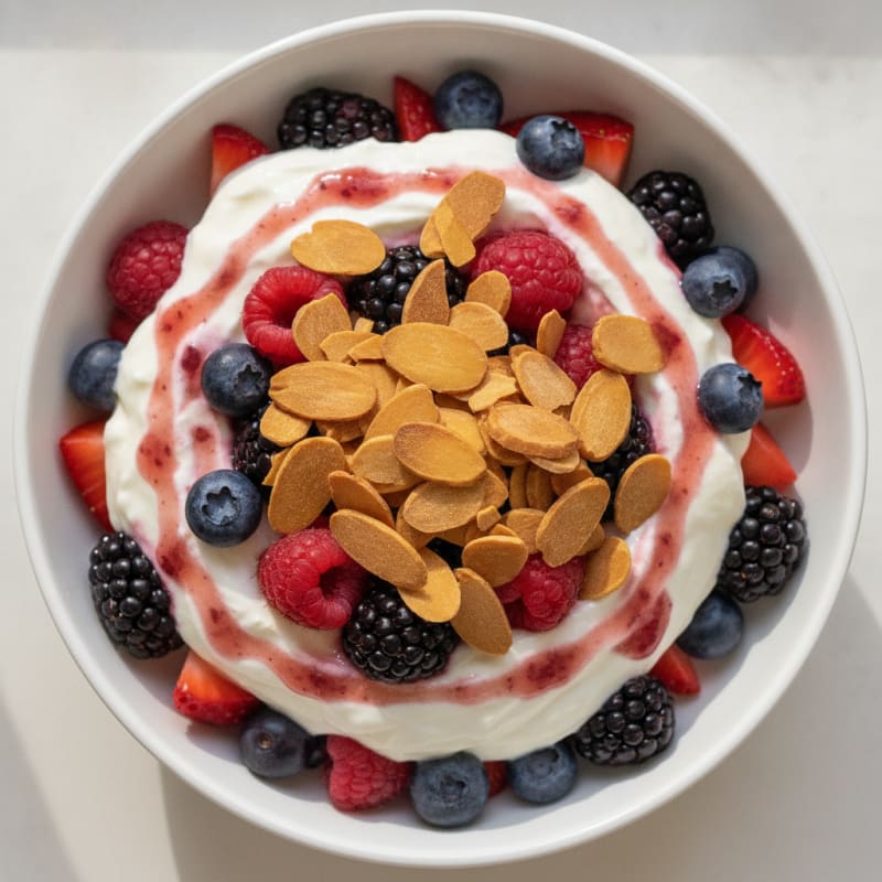 Greek Yogurt Protein Parfait with Mixed Berries and Almonds