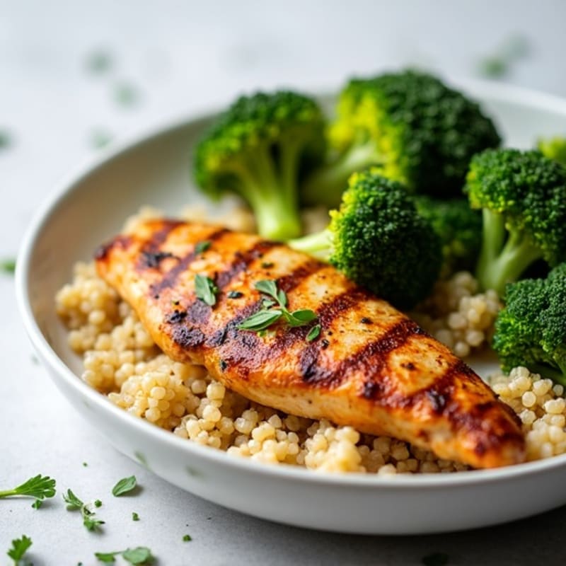 Grilled Chicken Breast with Quinoa and Roasted Broccoli