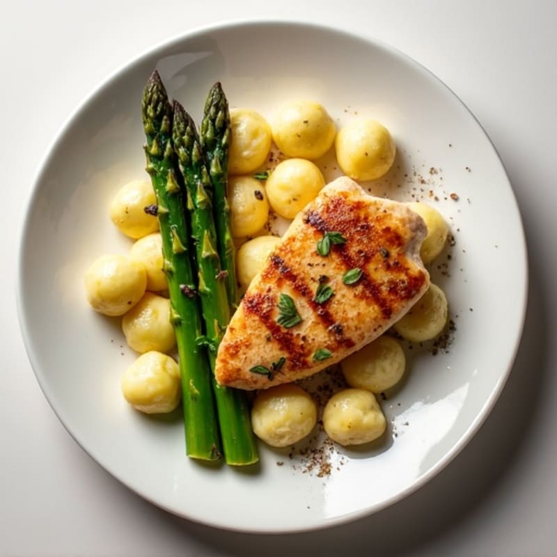 Ricotta Gnocchi with Pan-Seared Chicken and Roasted Asparagus