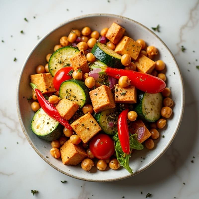 Herb-Roasted Rainbow Vegetable Medley with Tofu and Chickpeas