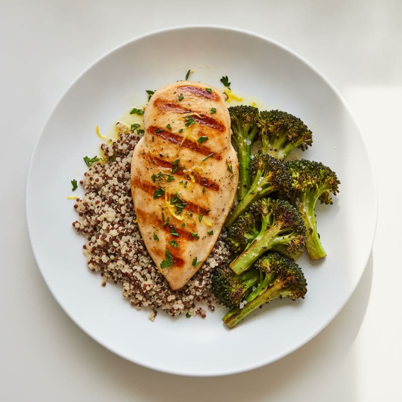 Grilled Chicken Breast with Quinoa and Roasted Broccoli