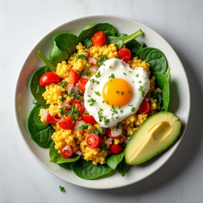 Egg White Veggie Scramble with Cottage Cheese and Fresh Spinach