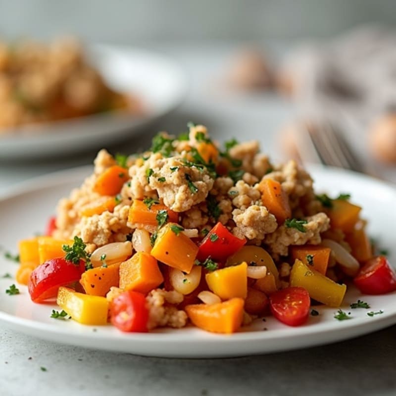 Crispy Ground Chicken and Roasted Sweet Potato Hash