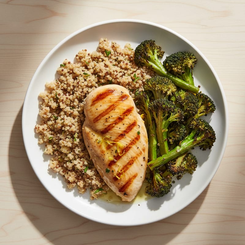Grilled Chicken Breast with Roasted Broccoli and Quinoa