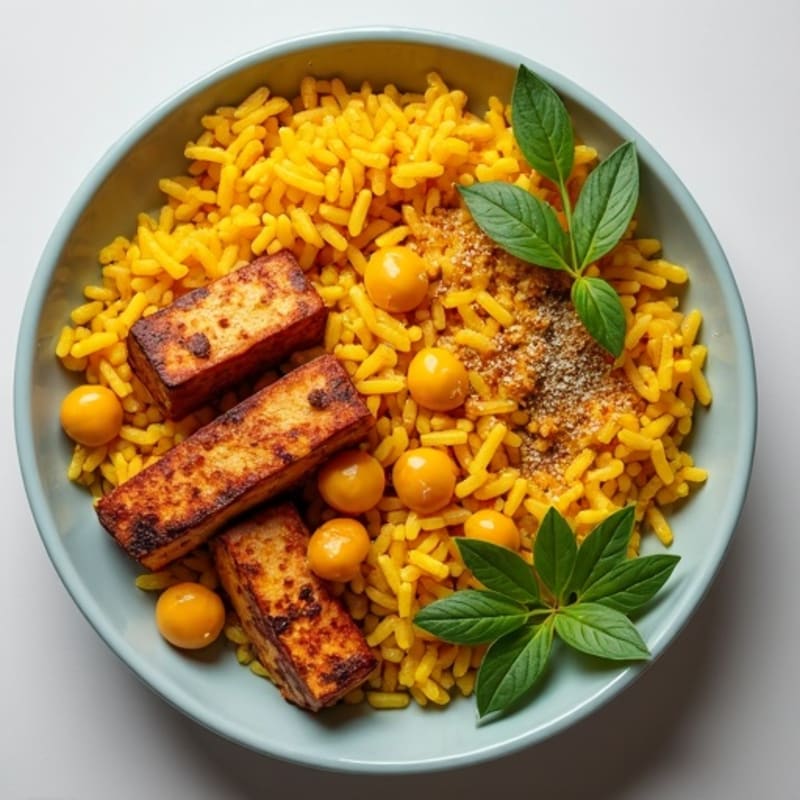 Saffron-Spiced Yellow Rice Bowl with Roasted Chickpeas