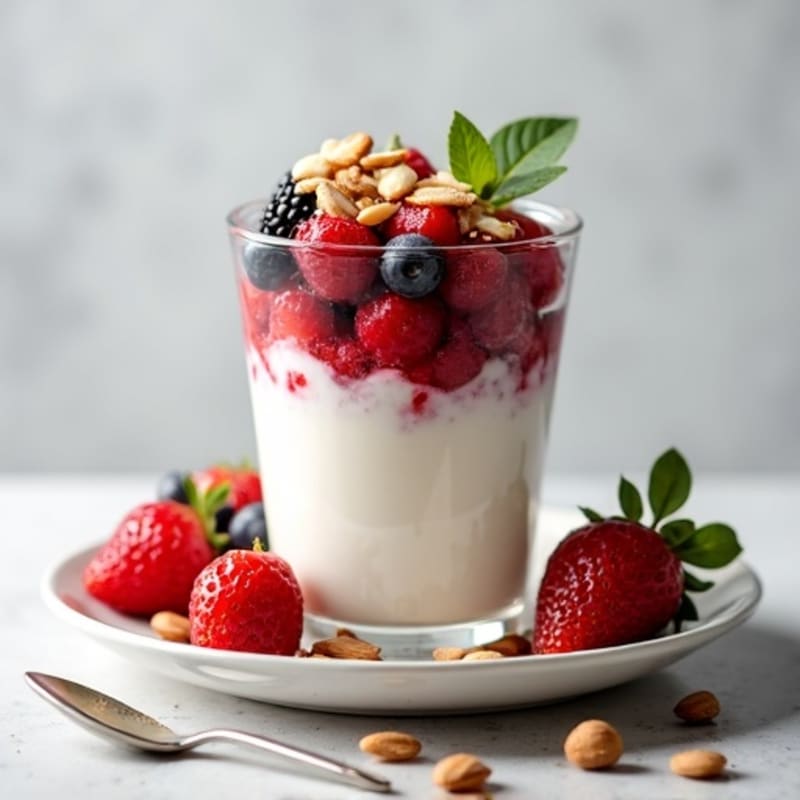 Greek Yogurt Protein Parfait with Mixed Berries and Almonds