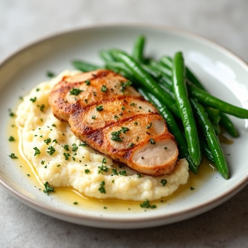 Seared Turkey Breast with Steamed Green Beans and Cauliflower Mash