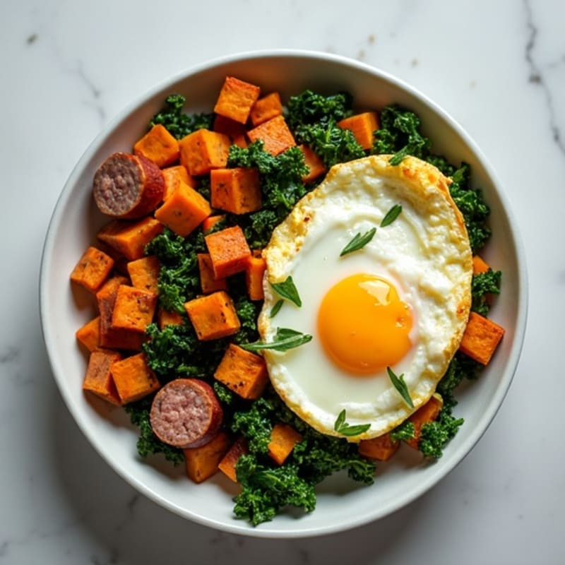 Savory Egg and Kale Scramble with Sweet Potato Hash