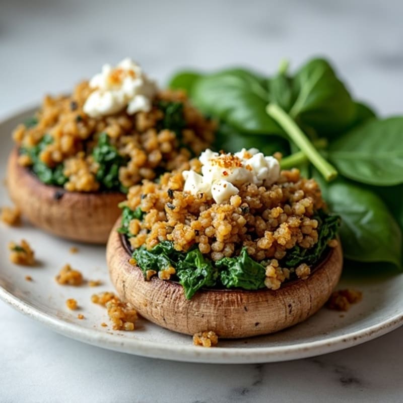 Roasted Stuffed Portobello Mushrooms with Savory Quinoa and Spinach