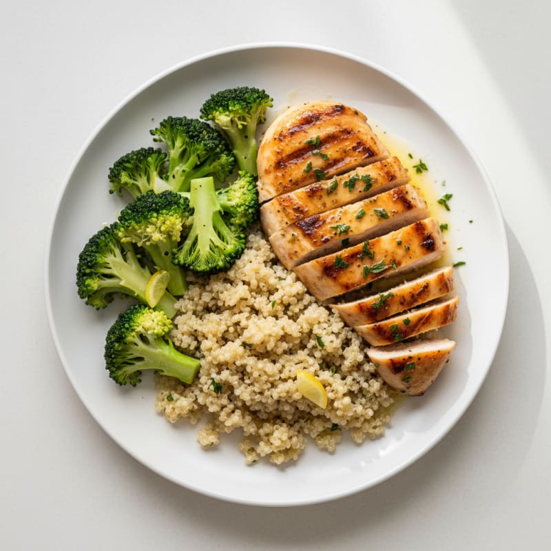 Grilled Chicken Breast with Quinoa and Steamed Broccoli