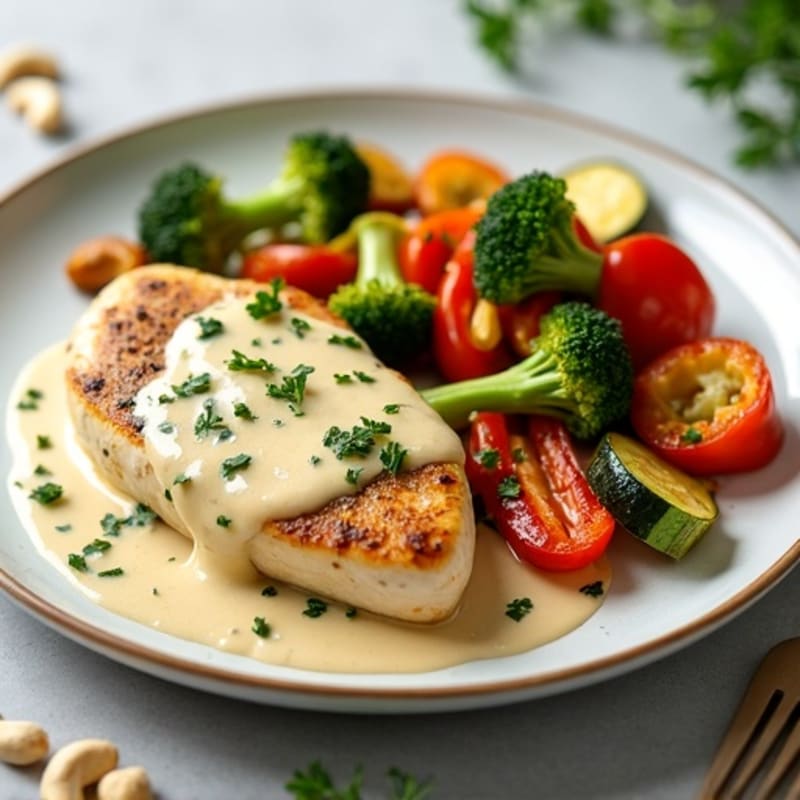 Creamy Cashew Chicken with Roasted Vegetables