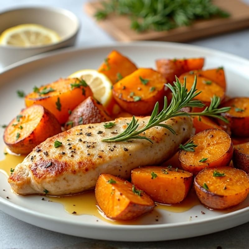 Sheet Pan Lemon Herb Chicken with Crispy Roasted Sweet Potatoes