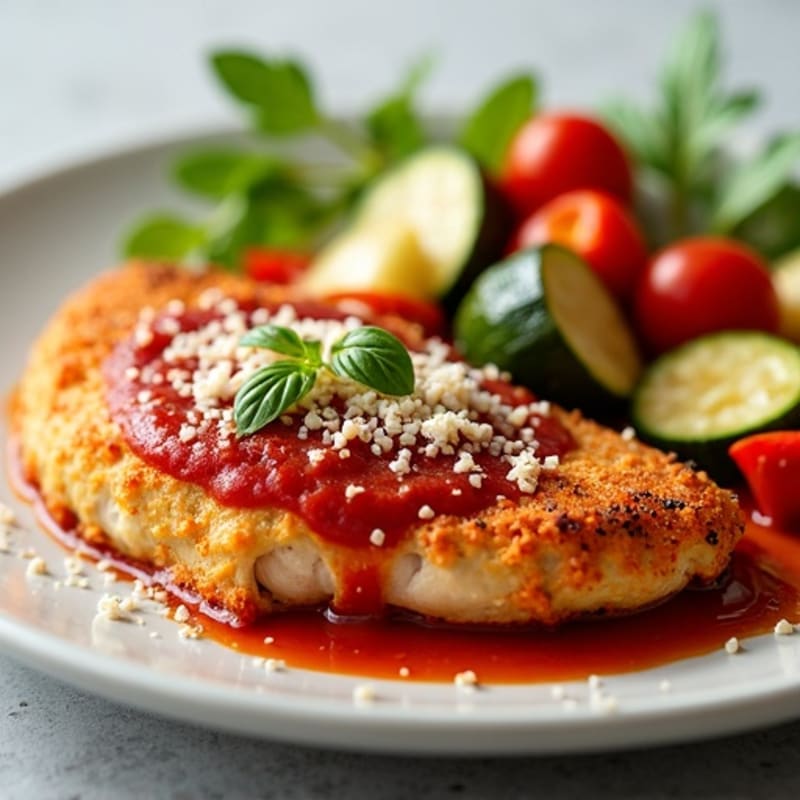 Healthy Crispy Chicken Parmesan with Roasted Vegetables