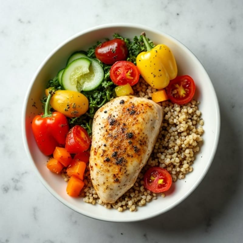 Herb-Roasted Chicken and Quinoa Bowl with Fresh Vegetables