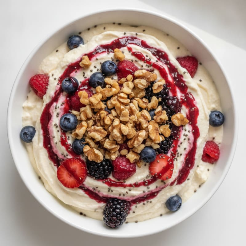 Silky Greek Yogurt Protein Pudding with Mixed Berries