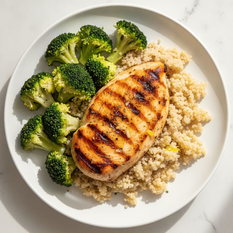 Grilled Chicken Breast with Quinoa and Steamed Broccoli