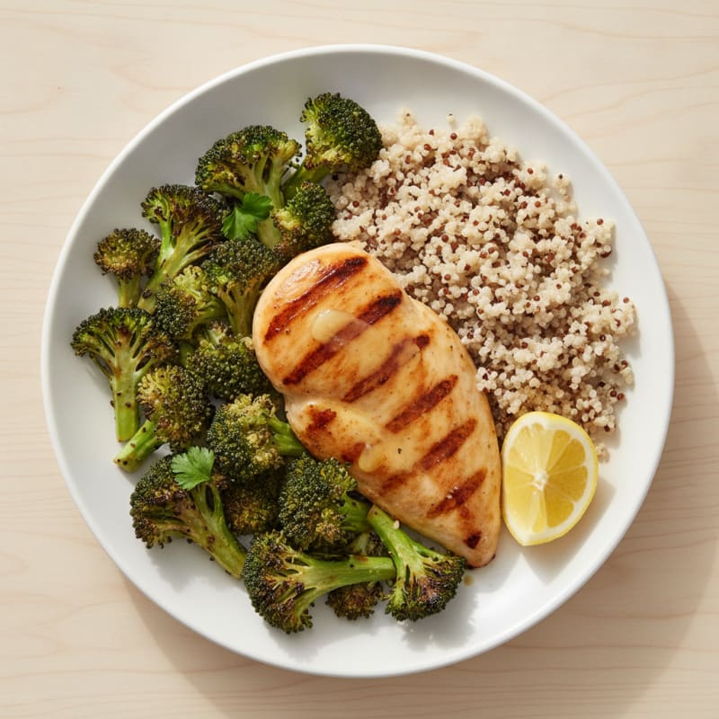 Grilled Chicken Breast with Quinoa and Roasted Broccoli