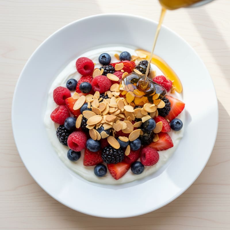 Greek Yogurt Bowl with Mixed Berries and Toasted Almonds