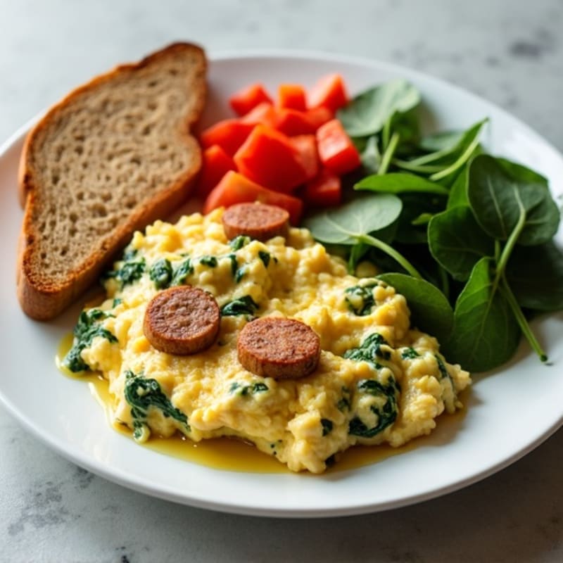 Egg White and Turkey Sausage Scramble with Spinach