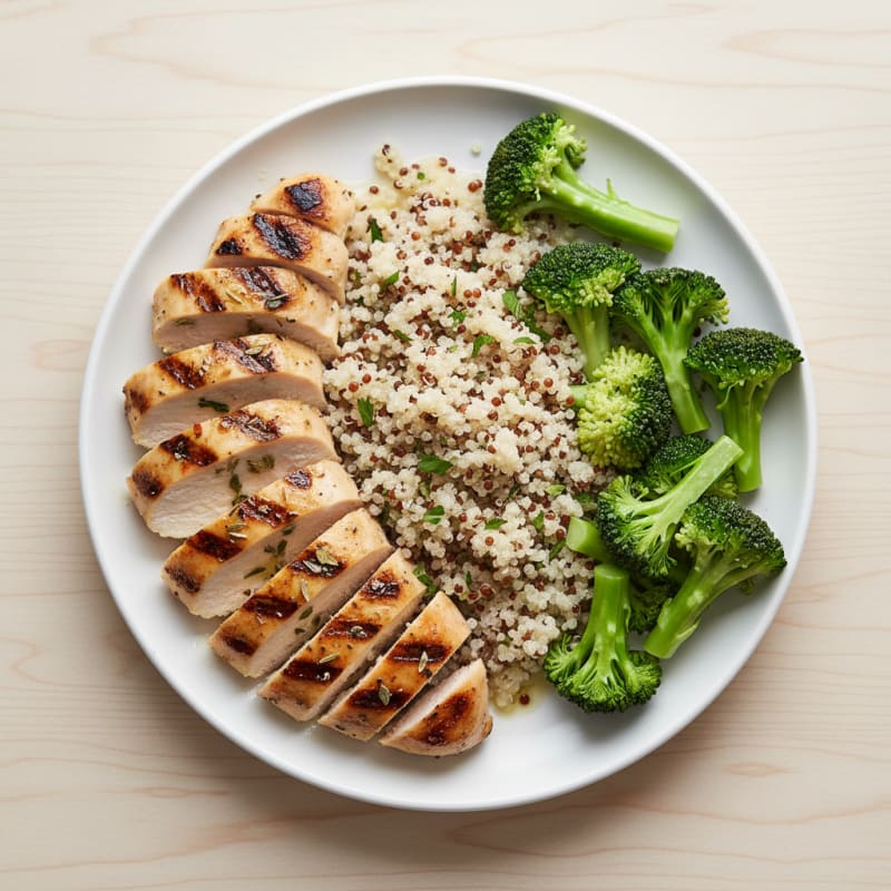 Grilled Chicken Breast with Quinoa and Steamed Broccoli