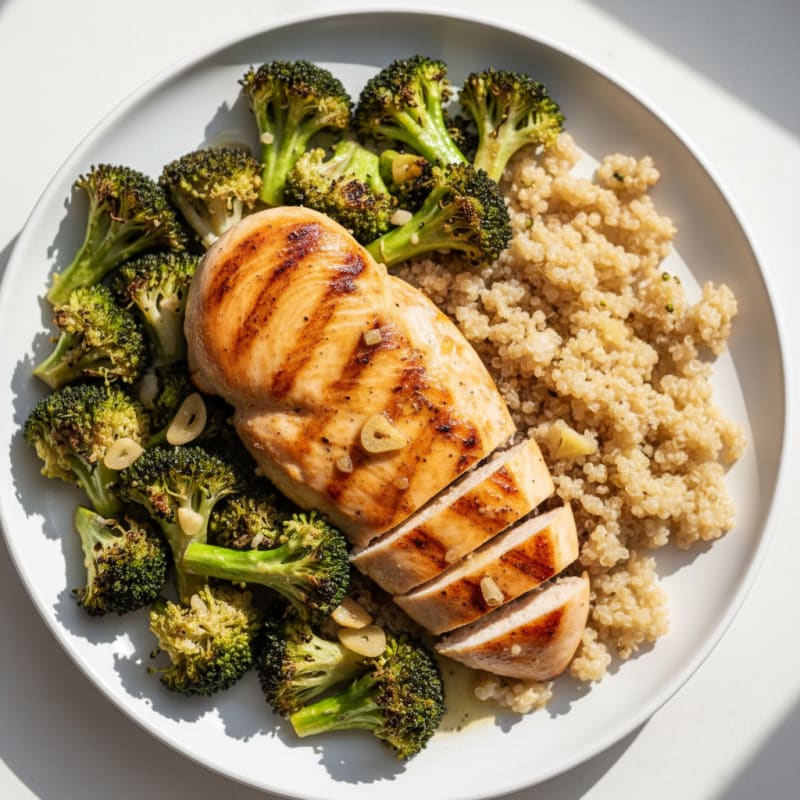 Grilled Chicken Breast with Roasted Broccoli and Quinoa