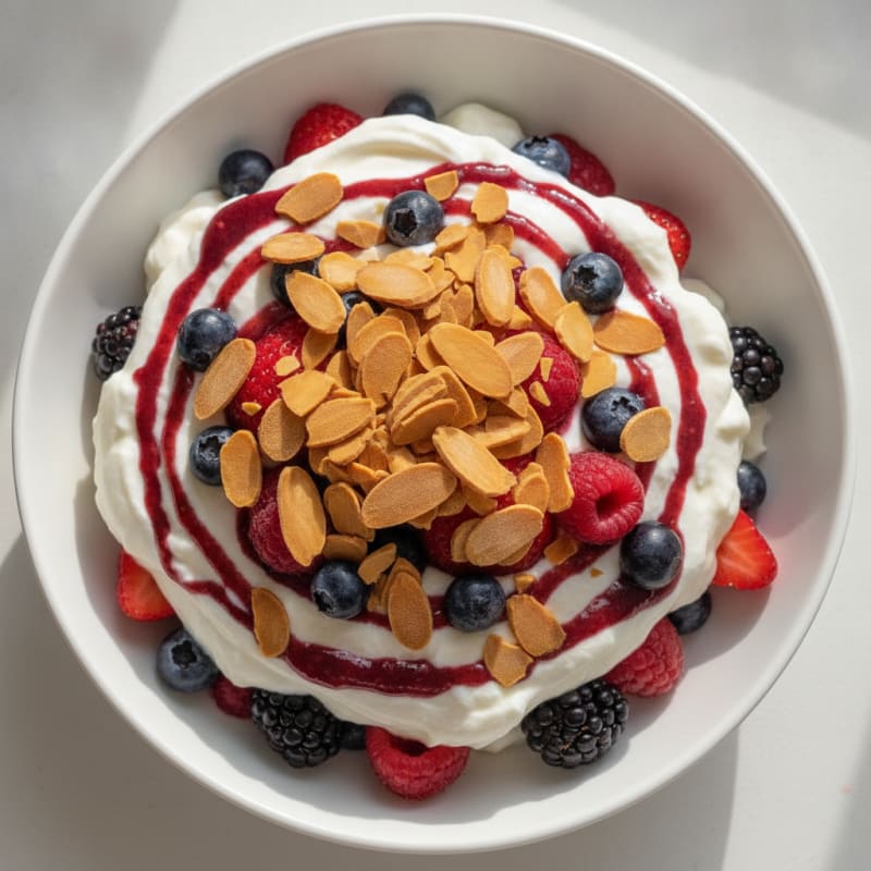 Greek Yogurt Protein Parfait with Mixed Berries and Almonds